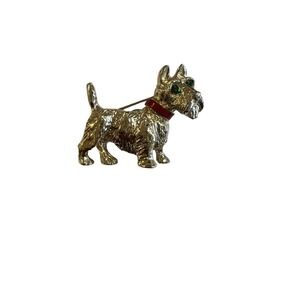 Gerry's gold and plated Scotty dog green eyes, vintage estate, broch/pin